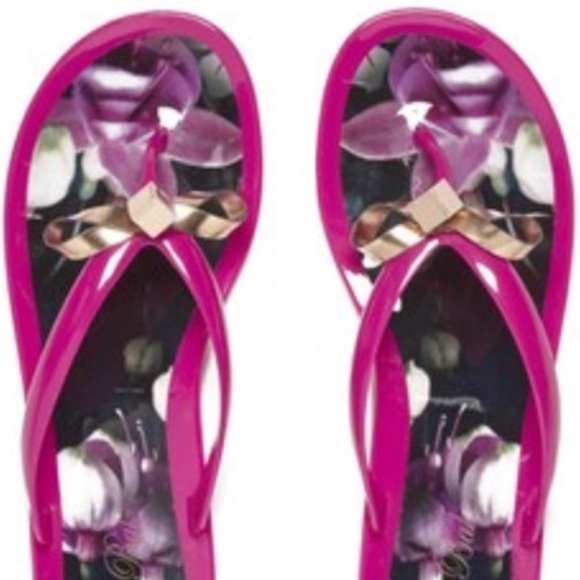 Ted Baker Fuchsia Pink ‘Taito’ Bow Jelly Flip Flop Sandals - Picture 5 of 11